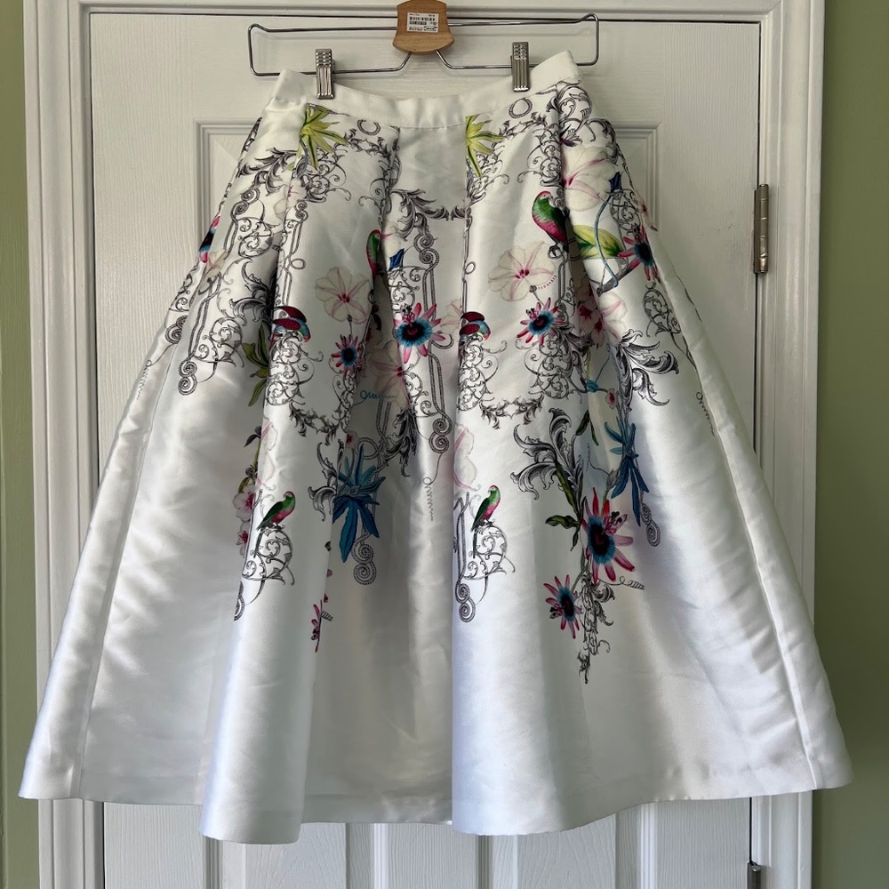 Ted Baker White Floral Petale Passion Flower Full Midi Skirt Size 1 - Picture 3 of 15